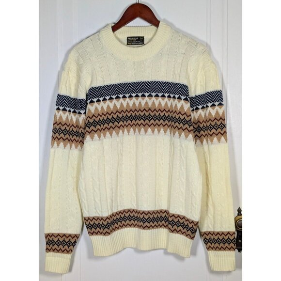 Vintage JC Penney Classic Styling Cable Knit Sweater Men's Size Medium Fair Isle - Picture 1 of 3